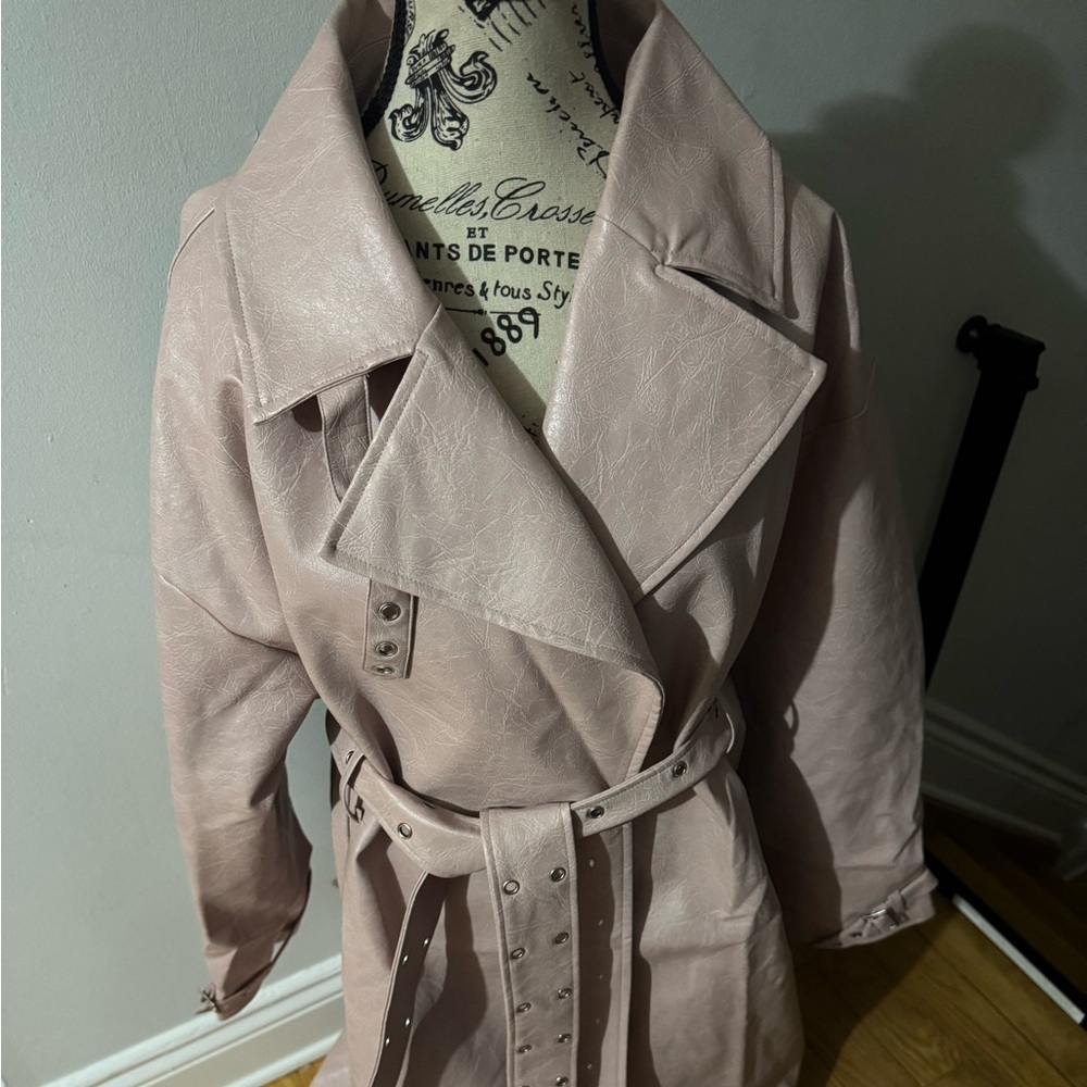 Light pink pu leather jacket